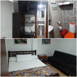 亚美尼亚Hotel Confortel的一间卧室设有一张床和一间客厅。