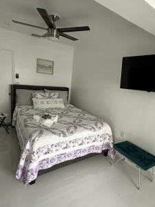 迈阿密Casa West Miami的一间卧室配有一张床和吊扇