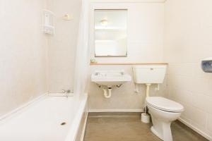 北帕默斯顿阿尔法汽车旅馆的白色的浴室设有卫生间和水槽。