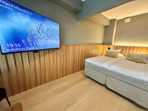 托尔尼奥托尔尼奥公园酒店的一间卧室配有一张床,墙上配有电视