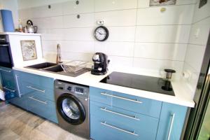 戛纳Ref EGEE - Palmes d'Or Properties的厨房配有洗衣机和水槽