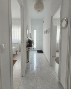 萨莫拉Casa Tonino: Encantadora casa junto al Río Duero的拥有白色墙壁的走廊和一个带镜子的房间