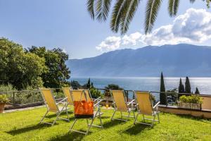 加尔尼亚诺Hotel Meandro - Lake View的一群椅子坐在水边的草上