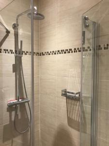 赖弗尼茨伯肯海公寓式酒店的浴室里设有玻璃门淋浴