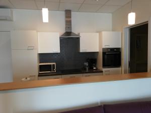 ZottegemNuvola ULTIMO Resort的厨房配有白色橱柜和微波炉