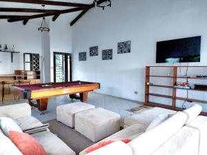 阿马蒂特兰Chalet Santa Teresita的客厅配有台球桌和沙发