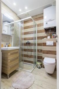 维索科Apartment FiVe Visoko的带淋浴和卫生间的浴室