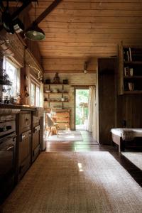 泽拜盖尼Naphegy vendégház的小木屋内的厨房,设有窗户