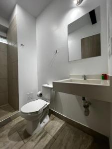 佩雷拉Carriqui Underground的一间带卫生间、水槽和镜子的浴室