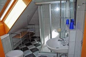 ZudarRuegen_Fewo 137的带淋浴、盥洗盆和卫生间的浴室