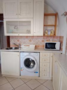 Isola del GiglioCasa girasole的厨房配有洗衣机和微波炉。