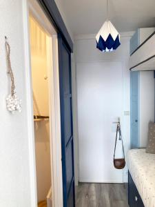基伯龙Studio du vieux port的一间设有蓝色门和衣柜的房间