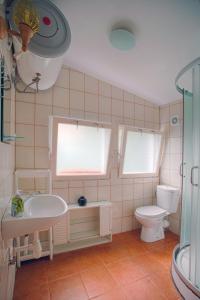 姆拉哥沃Domek na Mazurach的浴室配有白色水槽和卫生间。