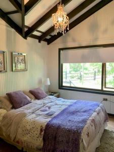 平托La casita de Las Trancas的一间卧室设有一张大床和大窗户