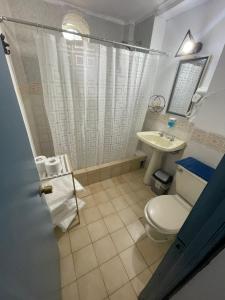 圣地亚哥ICCE HOTEL的一间带卫生间和水槽的浴室