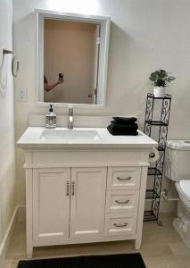 圣乔治Cozy Adventure Casita的白色的浴室设有水槽和镜子