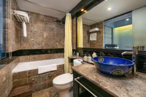 河内Ja Cosmo Hotel and Spa的浴室配有盥洗盆、卫生间和浴缸。