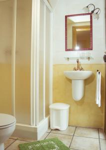 SedilesCasa Rural Sierra Vicor的一间带水槽、卫生间和镜子的浴室
