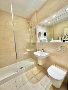 邓弗姆林加沃克之家酒店的浴室配有卫生间、淋浴和盥洗盆。