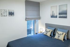 耶德库安特COME2rest - Kalno namai的一间卧室配有蓝色的床、枕头和窗户