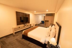 艾藻尔ROYALE LALAWI HOTEL的配有一张床和一台平面电视的酒店客房