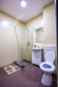 埃尔埃尼塔Casa Celestin的浴室配有卫生间、淋浴和盥洗盆。