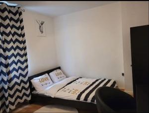 达姆施塔特Wohnung im Zentrum von Darmstadt的一间小卧室,配有带两个枕头的床
