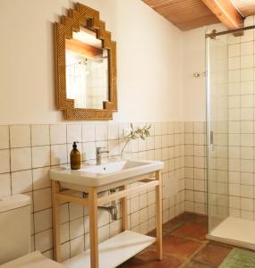卡萨雷斯The Wild Olive Andalucía Palma Guestroom的一间带水槽和镜子的浴室