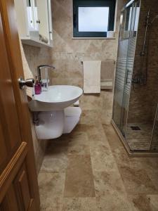 乌尔齐尼Apartments Ishmi in center of Ulcinj的浴室配有卫生间、盥洗盆和淋浴。