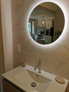 卡瓦永Studio confort - clim - ascenseur的一间带水槽和镜子的浴室