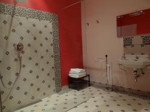 赫纲兰德B&B Le Manoir de la Douve的带淋浴和盥洗盆的浴室