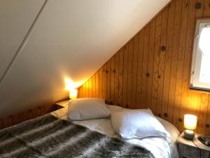 巴斯洛内特Chalet Barcelonnette, 4 pièces, 6 personnes - FR-1-165A-145的一间卧室配有一张带两个枕头的床