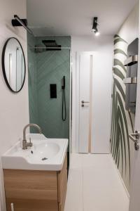 布加勒斯特Andor apartment near park and subway的一间带水槽和淋浴的浴室