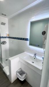 基督教堂市多佛海滩酒店的白色的浴室设有水槽和镜子