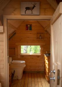 埃斯波Troll House Eco-Cottage, Nuuksio for Nature lovers, Petfriendly的小木屋内带卫生间的浴室
