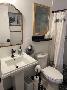 阿尔伯克基Painted Lady Bed & Brew的浴室配有白色水槽和卫生间。