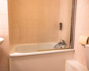 圣吉尔洛基撕赫拉克里酒店的一间带玻璃淋浴间和浴缸的浴室