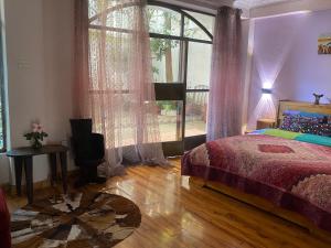 亚的斯亚贝巴Kefetew Guest House的一间卧室设有一张床和一个大窗户