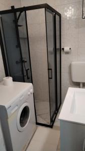诺瓦利娅Studio Apartment Bosko的带淋浴的浴室内的洗衣机