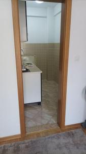 比耶洛波列Apartman Selma - Bijelo Polje的带淋浴、盥洗盆和镜子的浴室