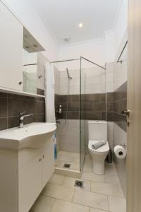 埃拉蒂尼Nefeli Studios的一间带卫生间和玻璃淋浴间的浴室