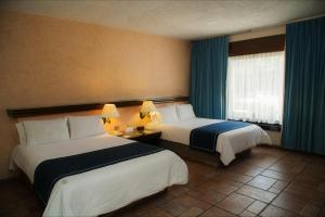 瓦哈卡市洛杉矶梅森酒店的酒店客房设有两张床和窗户。