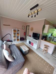 WaulsortLE PETIT CHALET - Bungalow的带沙发的客厅和厨房