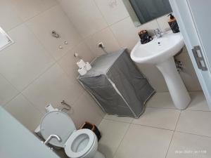 斯特鲁米察Grand Apartments Strumica的小型浴室设有水槽、卫生间和水槽。