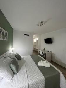 GasponiCasa Vacanze Arcobaleno的卧室配有一张白色大床和电视。