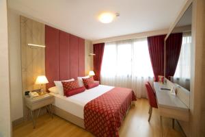 伊斯坦布尔Aspen Hotel & SPA Istanbul Old City的配有一张床、一张书桌和一扇窗户的酒店客房