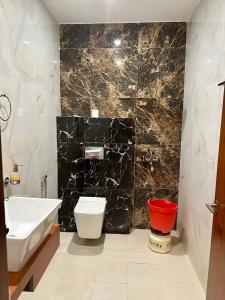 AyodhyaRoyal Heritage Hotel & Resort的浴室配有盥洗盆、卫生间和浴缸。