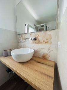 罗迪-加尔加尼科B&B Dimora Santucci的浴室设有白色水槽和镜子