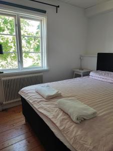 MalmköpingÖstra Flygeln Grinda Säteri的一间卧室配有一张带两个枕头的床