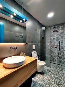 戈里察Piro's Cozy Rooms - City Centre的一间带水槽、卫生间和淋浴的浴室